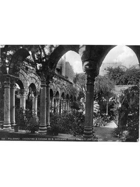 Vintage Black & White Postcard Palermo Cloister & Church St. John Hermites Detai